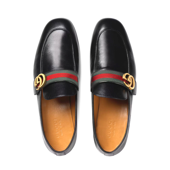 Gucci Men's Leather GG Web Loafers Black - Picture 3 of 3